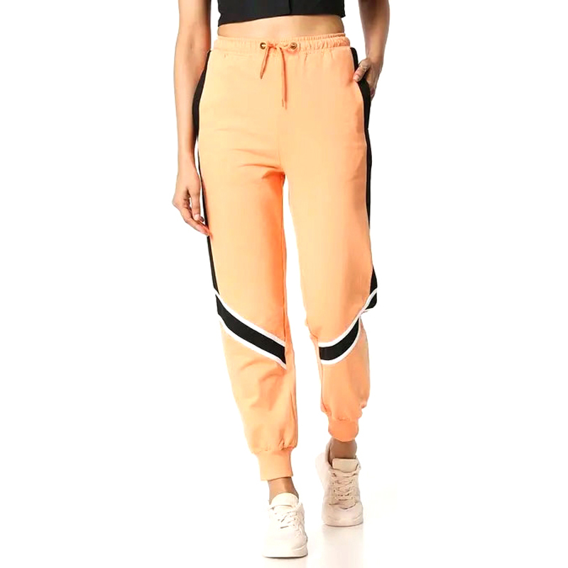 Solid Orange Black Patchwork Jogger Pants